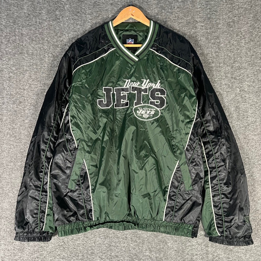 NFL New York Jets V-Neck Pullover Windbreaker Jacket Green Black Mens XL